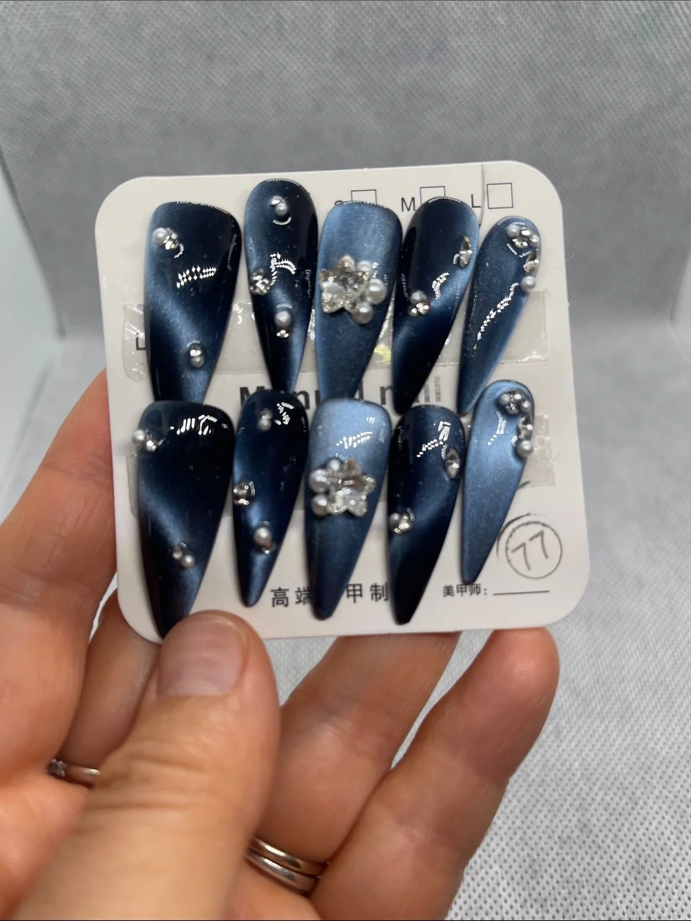 L size Elegant blue and Silver Nail Art Set